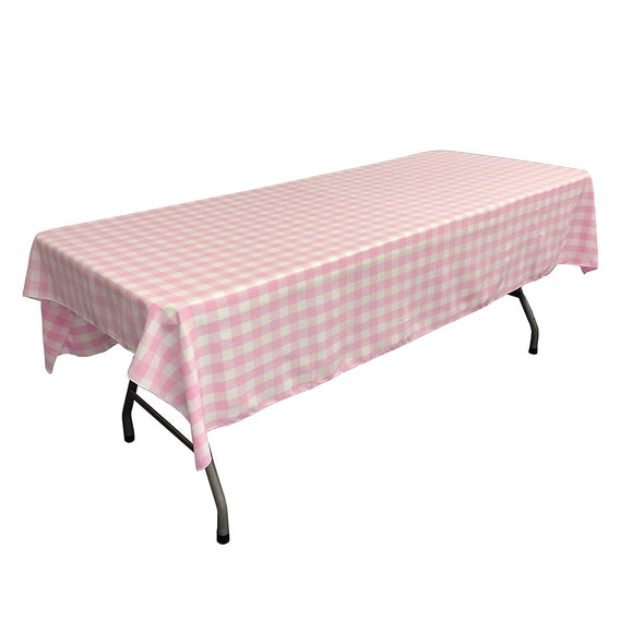 Pink Rectangular Polyester Poplin Gingham Checkered Tablecloth