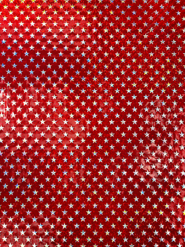 Red White Broken Glass Star Spandex, Sold by the yard