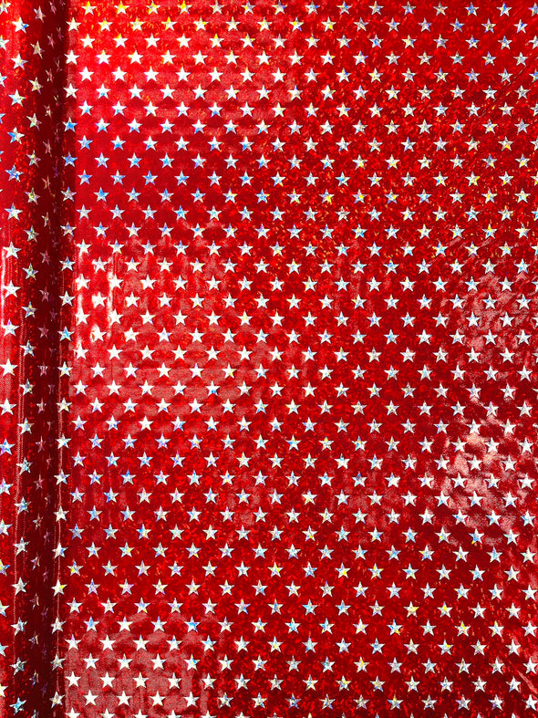 Red White Broken Glass Star Spandex, Sold by the yard