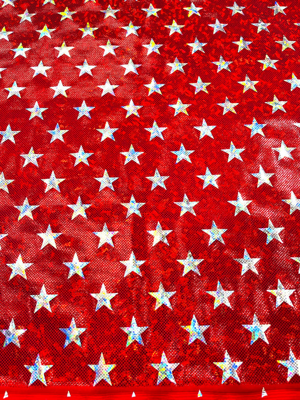 Red White Broken Glass Star Spandex, Sold by the yard