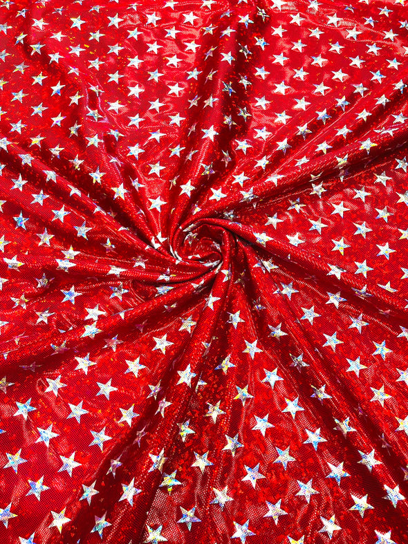 Red White Broken Glass Star Spandex, Sold by the yard