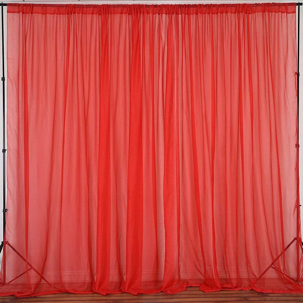 Red 2 Panels - Polyester See Through Chiffon Backdrop Drape Curtain Panel.