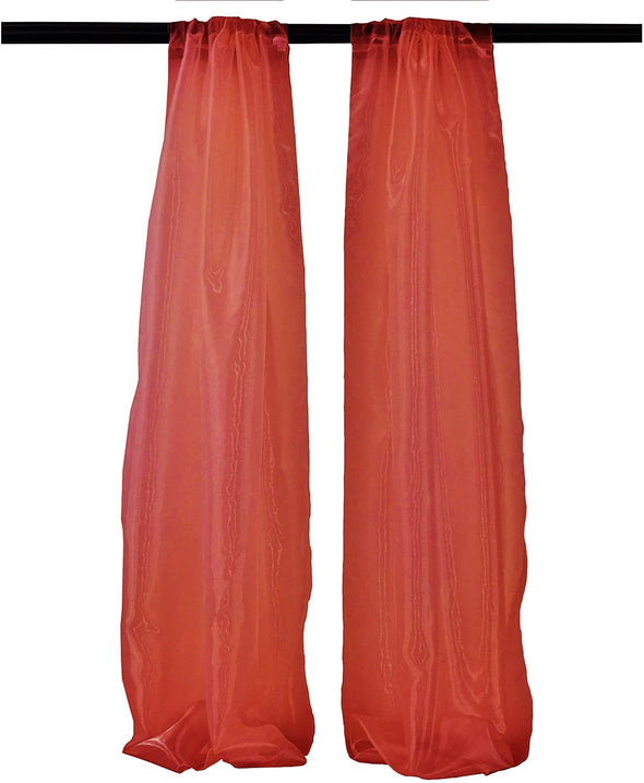 Red Polyester Sheer Mirror Organza Backdrop Drape, Curtain Panels, Room Divider, 1 Pair.