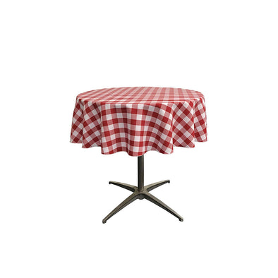 Red Polyester Poplin Checkered Gingham Plaid Round Tablecloth.