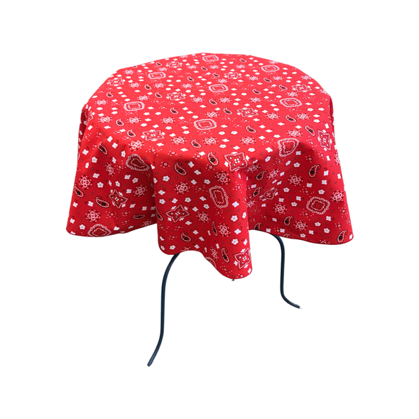 Red Round Print Poly Cotton Tablecloth Bandanna ( Choose Size Below )