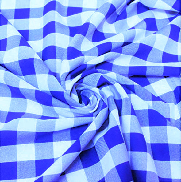 Royal Blue 58/59" Wide 100% Polyester Poplin 1" Square Gingham Checkered Fabric By The Yard.