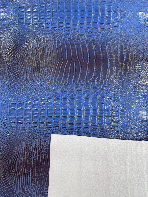 Royal Blue 54” Wide Gator Two Tone Fake Leather Upholstery, 3-D Crocodile Skin Texture Faux Leather PVC Vinyl Fabric Sold by The Yard.