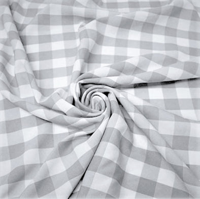 Silver 58/59" Wide 100% Polyester Poplin 1" Square Gingham Checkered Fabric By The Yard.