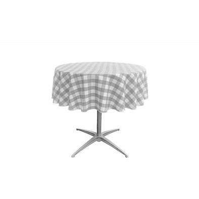 Silver Polyester Poplin Checkered Gingham Plaid Round Tablecloth.