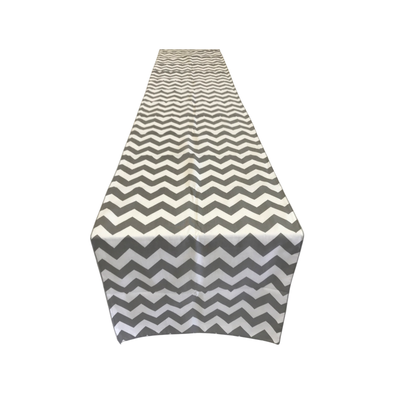 Silver Chevron Print Poly Cotton Table Runner. ( Choose Size Below )