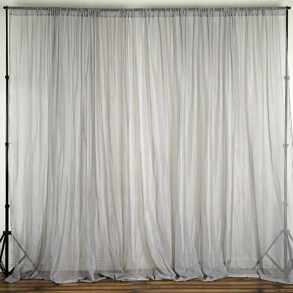 Silver 2 Panels - Polyester See Through Chiffon Backdrop Drape Curtain Panel.