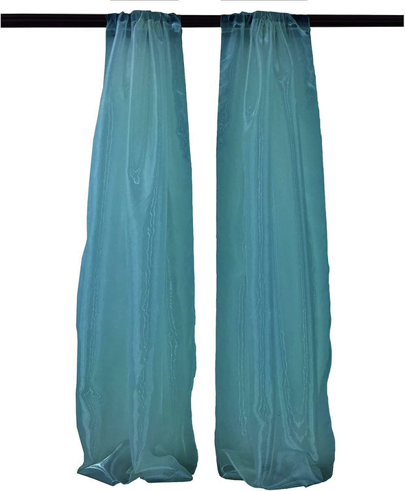 Teal Polyester Sheer Mirror Organza Backdrop Drape, Curtain Panels, Room Divider, 1 Pair,