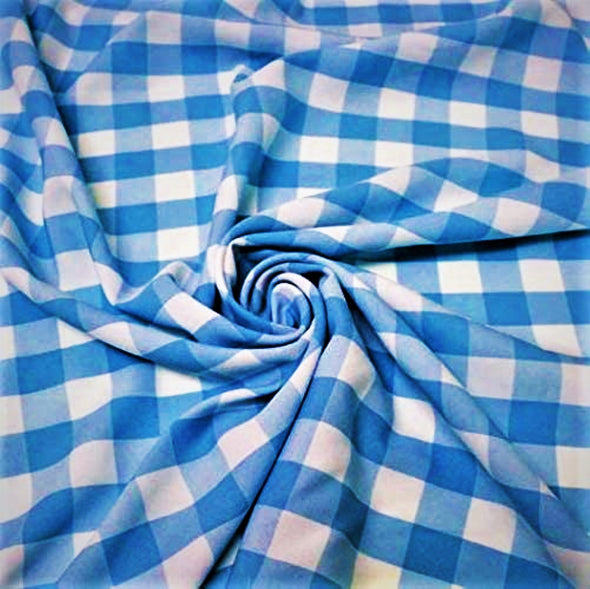 Turquoise 58/59" Wide 100% Polyester Poplin 1" Square Gingham Checkered Fabric By The Yard.