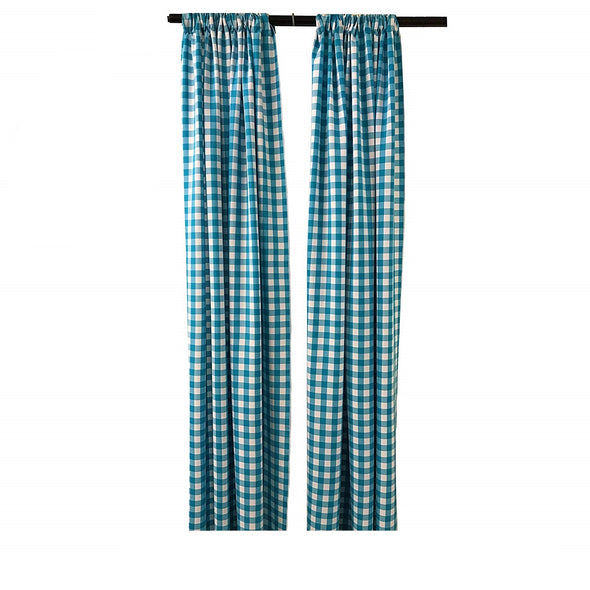 Turquoise Checkered  Country Plaid Gingham Checkered Backdrop Drapes Curtains Panels, 1 Pair.