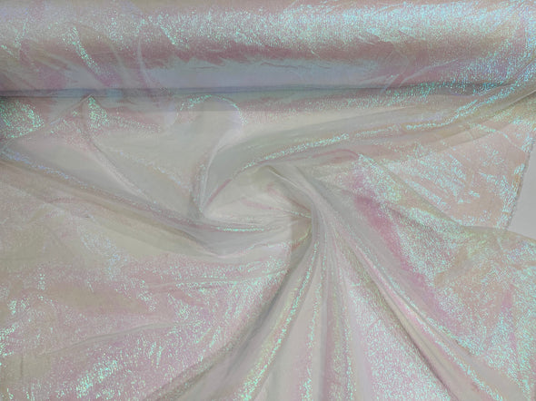 White Crush Iridescent Shimmer Organza Fabric 45” Wide, Sells by The Yard.