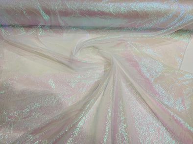 White Crush Iridescent Shimmer Organza Fabric 45” Wide, Sells by The Yard.