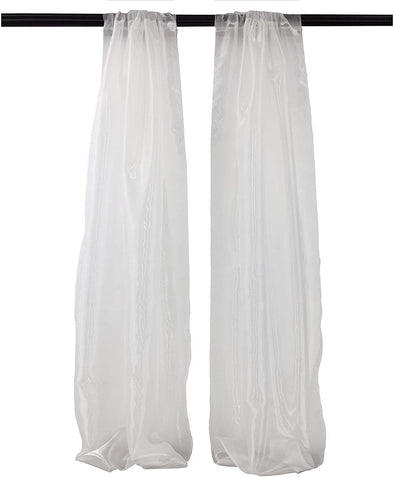 White Polyester Sheer Mirror Organza Backdrop Drape, Curtain Panels, Room Divider, 1 Pair,