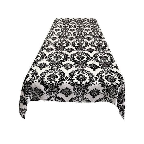 White On Black  Rectangular Tablecloth - Decorative Damask Polyester Taffeta Tablecloth.