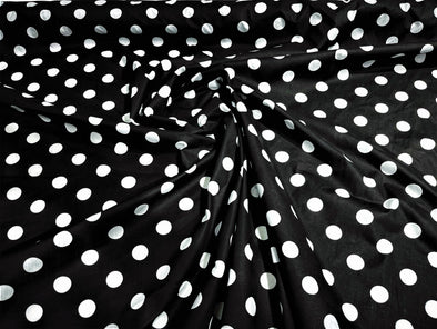 White Dot On Black 58/60" Wide Poly Cotton Polka Dot Fabric Sold by The Yard.