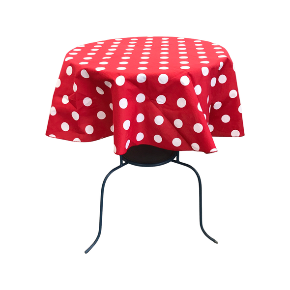 White Dot on Red Round Polka Dot Poly Cotton Tablecloth ( Choose Size Below )