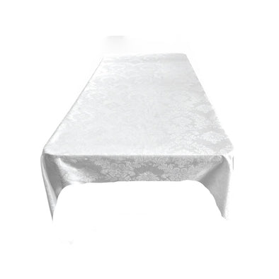 White On White Rectangular Tablecloth - Decorative Damask Polyester Taffeta Tablecloth.