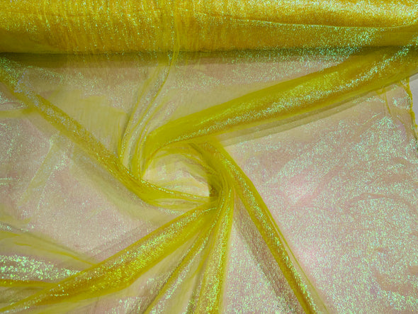 Yellow Crush Iridescent Shimmer Organza Fabric 45” Wide, Sells by The Yard.