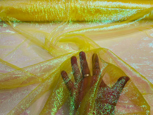 Yellow Crush Iridescent Shimmer Organza Fabric 45” Wide, Sells by The Yard.