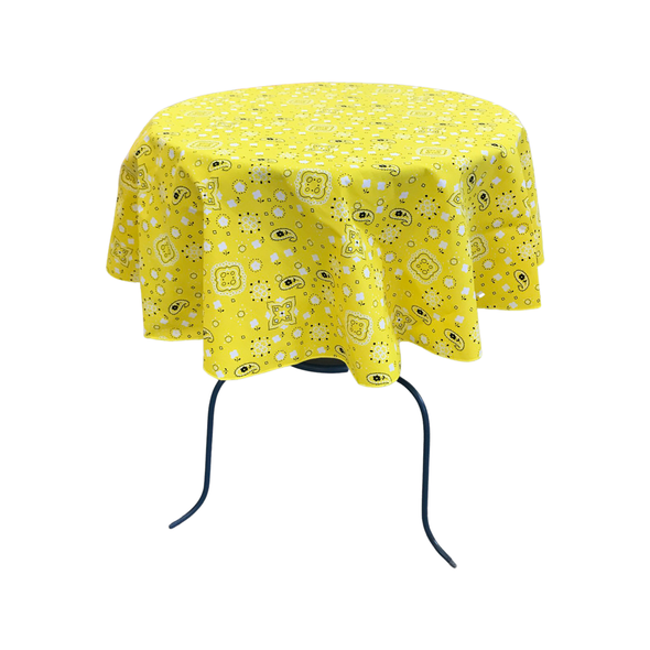 Yellow Round Print Poly Cotton Tablecloth Bandanna ( Choose Size Below )