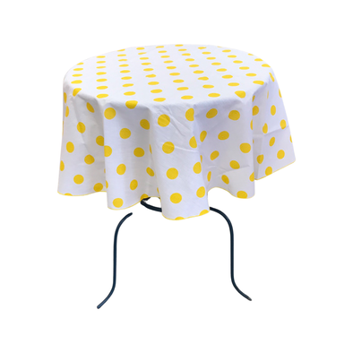 Yellow on White Round Polka Dot Poly Cotton Tablecloth ( Choose Size Below )