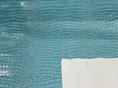 Aqua/Blue Faux Crocodile Vinyl Embossed 3D Scales-Faux Leather-Sold By Yard
