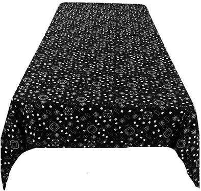 Backdrop King Inc, Black Bandanna Print Poly Cotton Rectangular Tablecloth