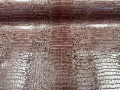 Brown Vinyl Fabric Gator Fake Leather Upholstery,3-D Crocodile Skin Texture By The Yard
