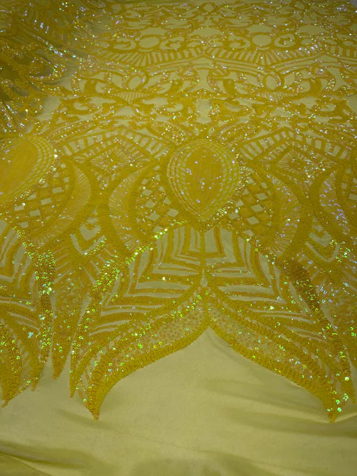 New Royalty sequin design on a 4 way stretch mesh fabric-sold by the yard.