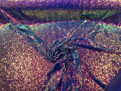 Lavender Iridescent Mini Glitz Sequins on a Purple 4 Way Stretch Mesh-Sold  By The Yard.