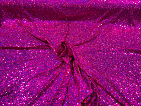 Fuchsia Iridescent Mini Glitz Sequins on a 4 Way Stretch Mesh-Sold  By The Yard.