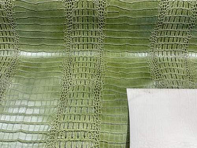 Kiwi Green Vinyl Fabric Gator Fake Leather Upholstery,3-D Crocodile Skin Texture By The Yard