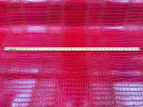 Lipstick Red Vinyl Fabric Gator Fake Leather Upholstery,3-D Crocodile Skin Texture By The Yard