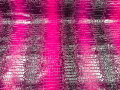 Magenta Vinyl Fabric Gator Fake Leather Upholstery,3-D Crocodile Skin Texture By The Yard