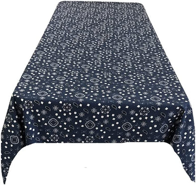 Backdrop King Inc, Navy Blue Bandanna Print Poly Cotton Rectangular Tablecloth