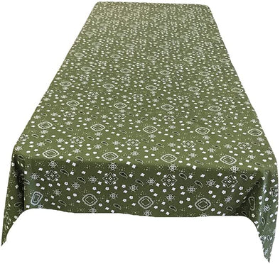 Backdrop King Inc, Olive Bandanna Print Poly Cotton Rectangular Tablecloth