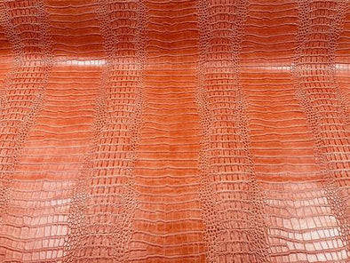 Orange Vinyl Fabric Gator Fake Leather Upholstery,3-D Crocodile Skin Texture By The Yard