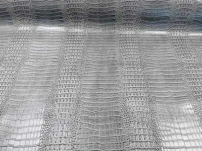Silver Vinyl Fabric Gator Fake Leather Upholstery,3-D Crocodile Skin Texture By The Yard
