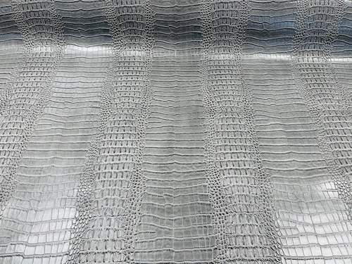 Silver Vinyl Fabric Gator Fake Leather Upholstery,3-D Crocodile Skin Texture By The Yard