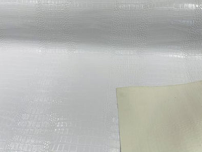 White Vinyl Fabric Gator Fake Leather Upholstery,3-D Crocodile Skin Texture By The Yard