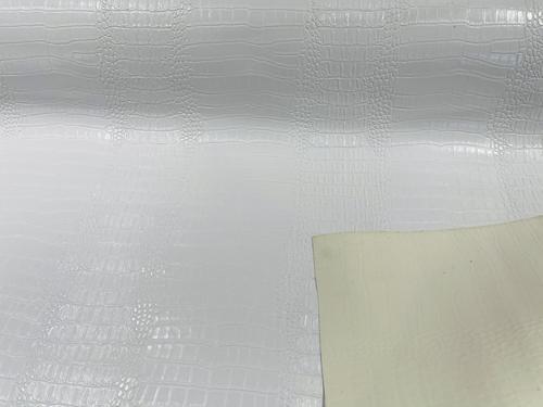 White Vinyl Fabric Gator Fake Leather Upholstery,3-D Crocodile Skin Texture By The Yard