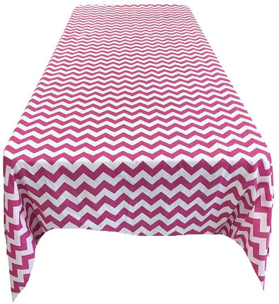 Backdrop King Inc, White/Fuchsia 1" Chevron Print Poly Cotton Rectangular Tablecloth