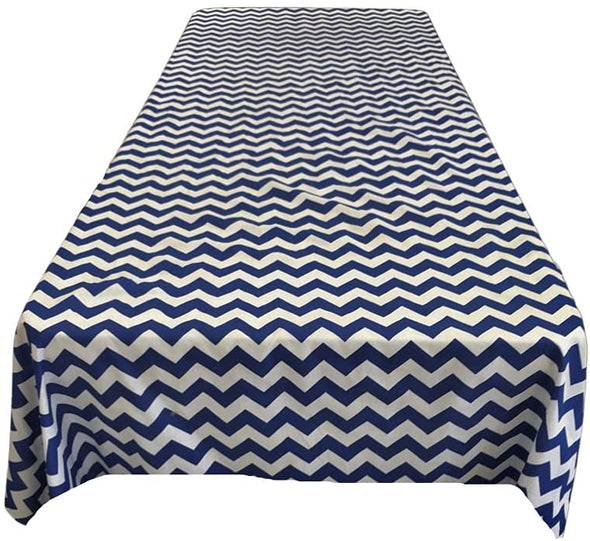 Backdrop King Inc, White/Navy 1" Chevron Print Poly Cotton Rectangular Tablecloth