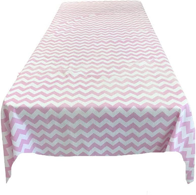 Backdrop King Inc, White/Pink 1" Chevron Print Poly Cotton Rectangular Tablecloth