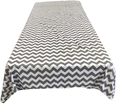 Backdrop King Inc, White/Silver 1" Chevron Print Poly Cotton Rectangular Tablecloth