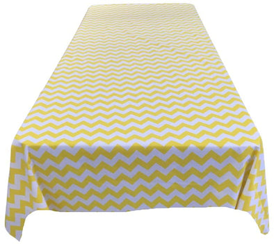 Backdrop King Inc, White/Yellow  1" Chevron Print Poly Cotton Rectangular Tablecloth